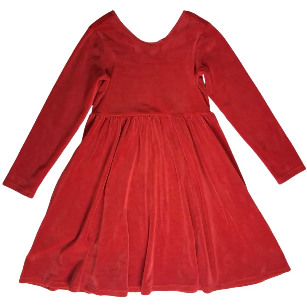 Hanna Andersson Solid Red Velvet Long Sleeve Dress Size 10 Girls Pockets ‎ 140cm